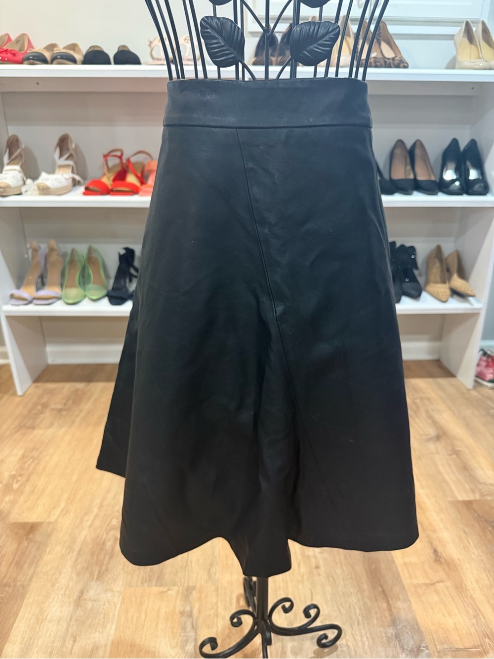 The Limited Black Midi A-Line Leather Skirt